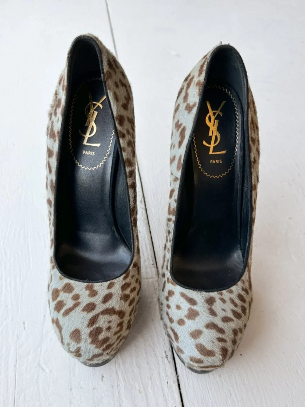 Yves Saint Laurent Tribtoo Leopard Pony Hair Heels - Size 40.5